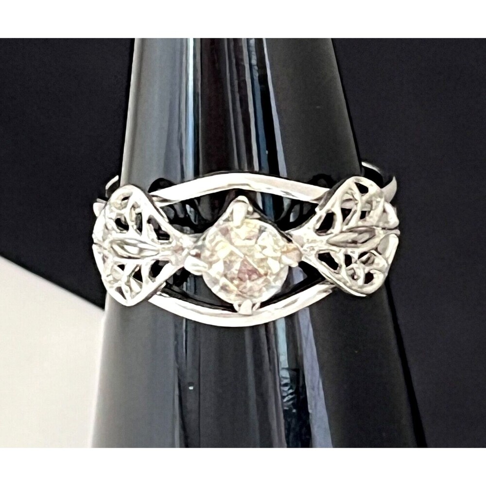 Vintage 1960s Ring Silver Tone Prong Set Crystal Rhinestones Mid Century - 4K